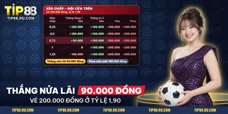 Lãi lỗ của vé kèo chấp theo từng mức chấp và từng kết quả của đội cửa trên