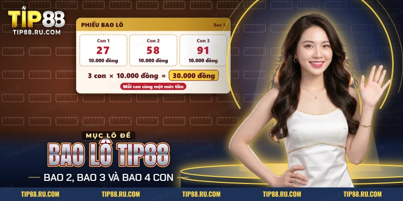 Bao lô TIP88 trên phiếu ghi ba con lô cùng mức cược mỗi con