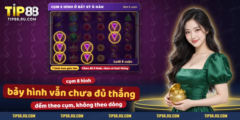 Lưới Gates of Olympus TIP88 với các hình tam giác tím được khoanh nổi và các ô còn lại mờ