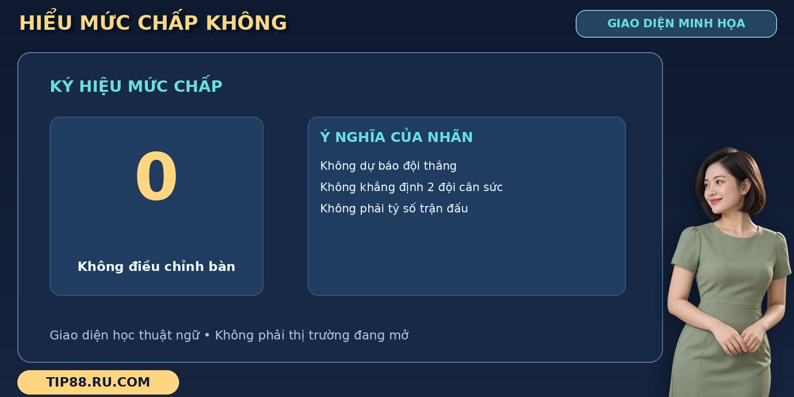 Đồng banh TIP88 với ký hiệu mức chấp 0 cạnh phần giải thích ý nghĩa trong giao diện.