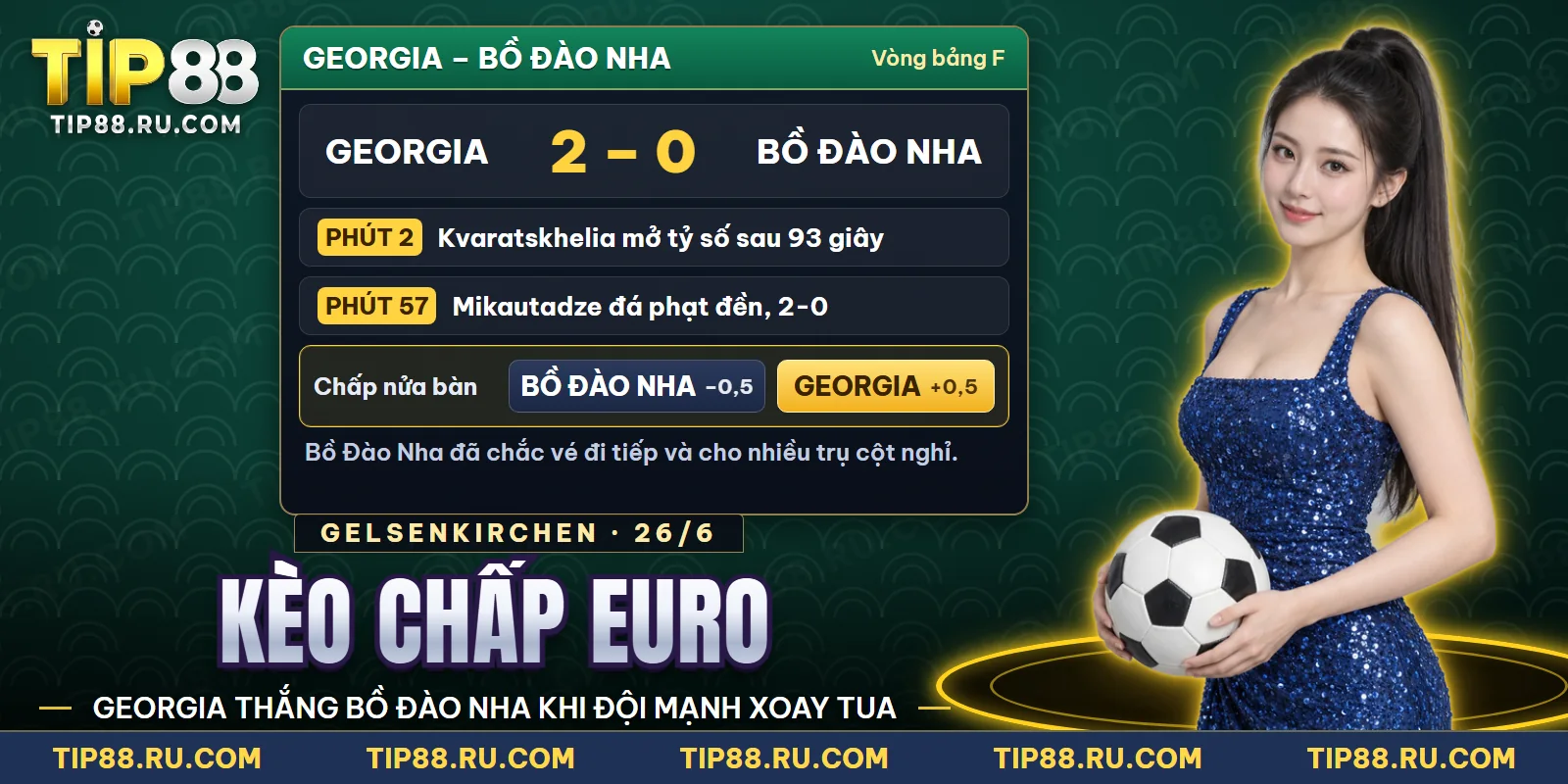 Màn hình kèo chấp của trận Georgia gặp Bồ Đào Nha