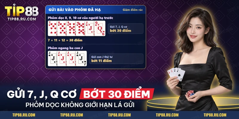 Phỏm dọc tám chín mười cơ được gửi thêm bảy, J và Q cơ để giảm điểm rác