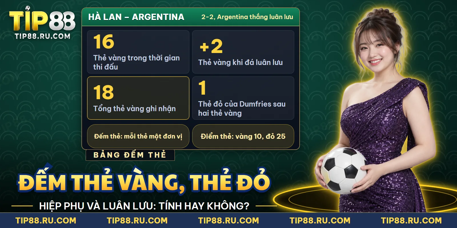 Bảng đếm thẻ vàng và thẻ đỏ của một trận có hiệp phụ và luân lưu