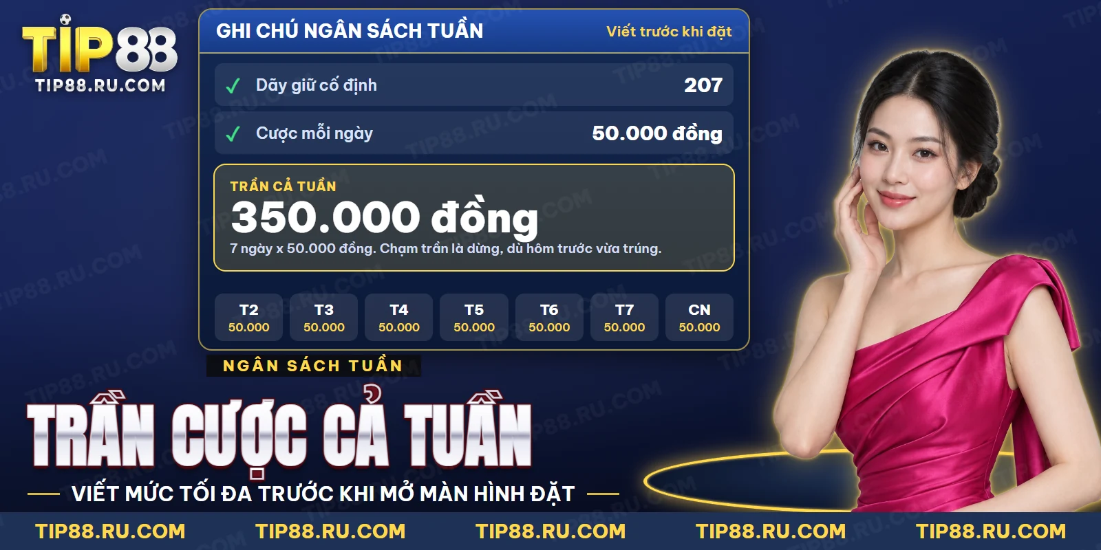 Ghi chú mức cược tối đa trong tuần bên cạnh màn hình đặt