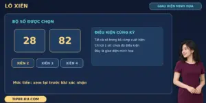 Lô xiên TIP88 với các ô chọn số và lựa chọn kiểu xiên trong giao diện đặt cược