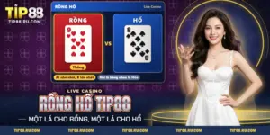 Rồng Hổ TIP88 với hai lá bài được lật cho Rồng và Hổ, lá của Rồng cao hơn