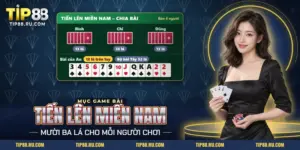 Bàn Tiến lên miền Nam TIP88 chia mười ba lá cho mỗi chỗ ngồi