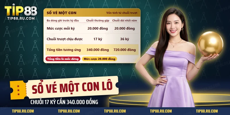 Sổ vé một con lô ghi mức cược mỗi kỳ và tổng vốn của chuỗi trượt