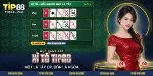 Xì tố TIP88 với lá tẩy úp và các lá ngửa đang mở trước mặt từng người chơi